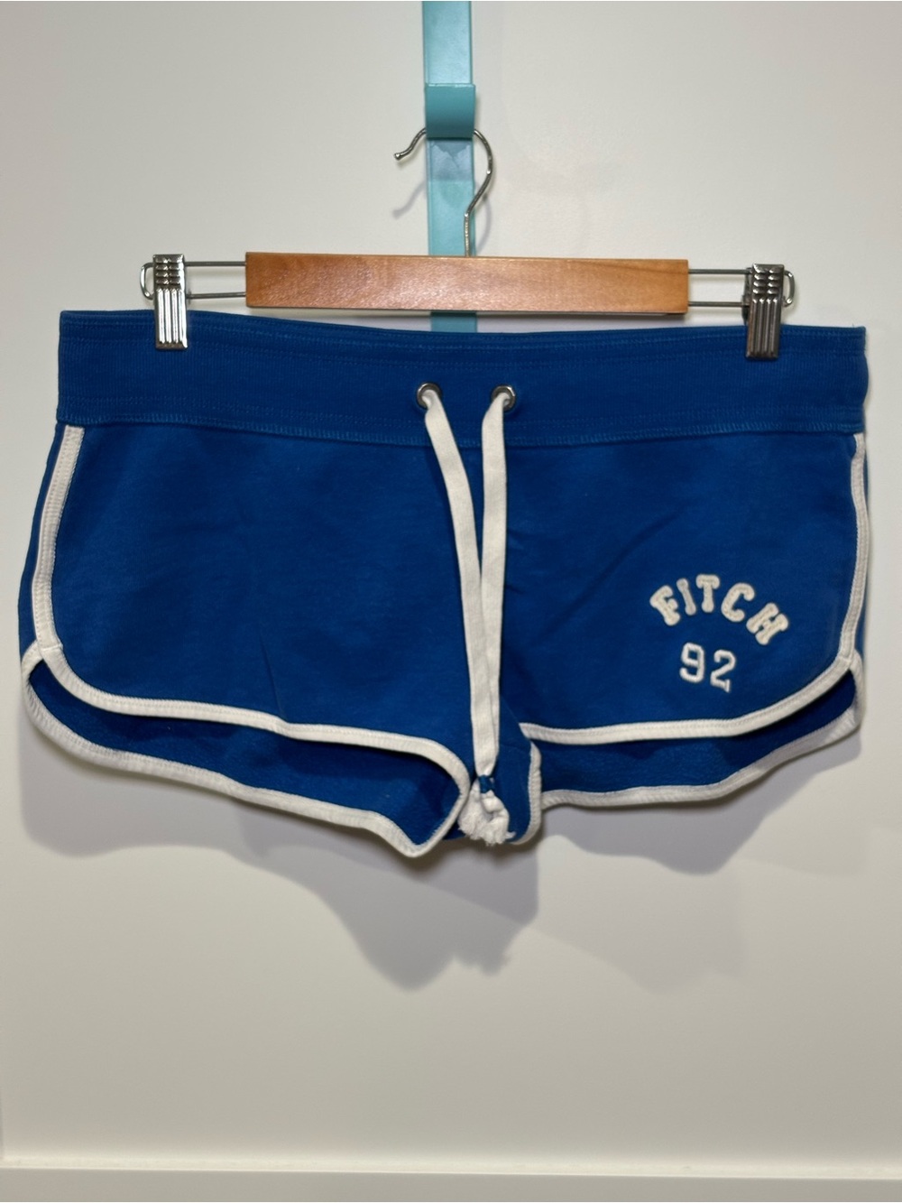Abercrombie & Fitch Vintage Y2K FITCH 92 Micro Mini Cheeky Sweat Shorts Blue L
